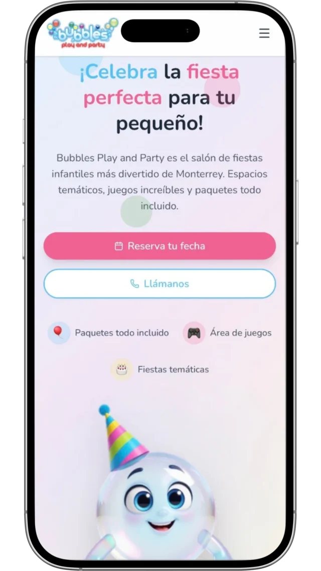 Proyecto Bubbles Play and Party - Vista Mobile