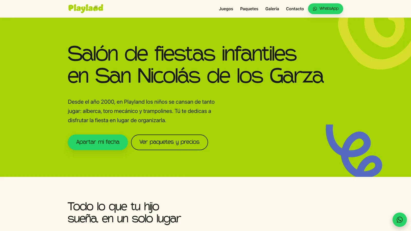 Sitio web de Playland, Salón de fiestas infantiles en San Nicolás de los Garza, Nuevo León