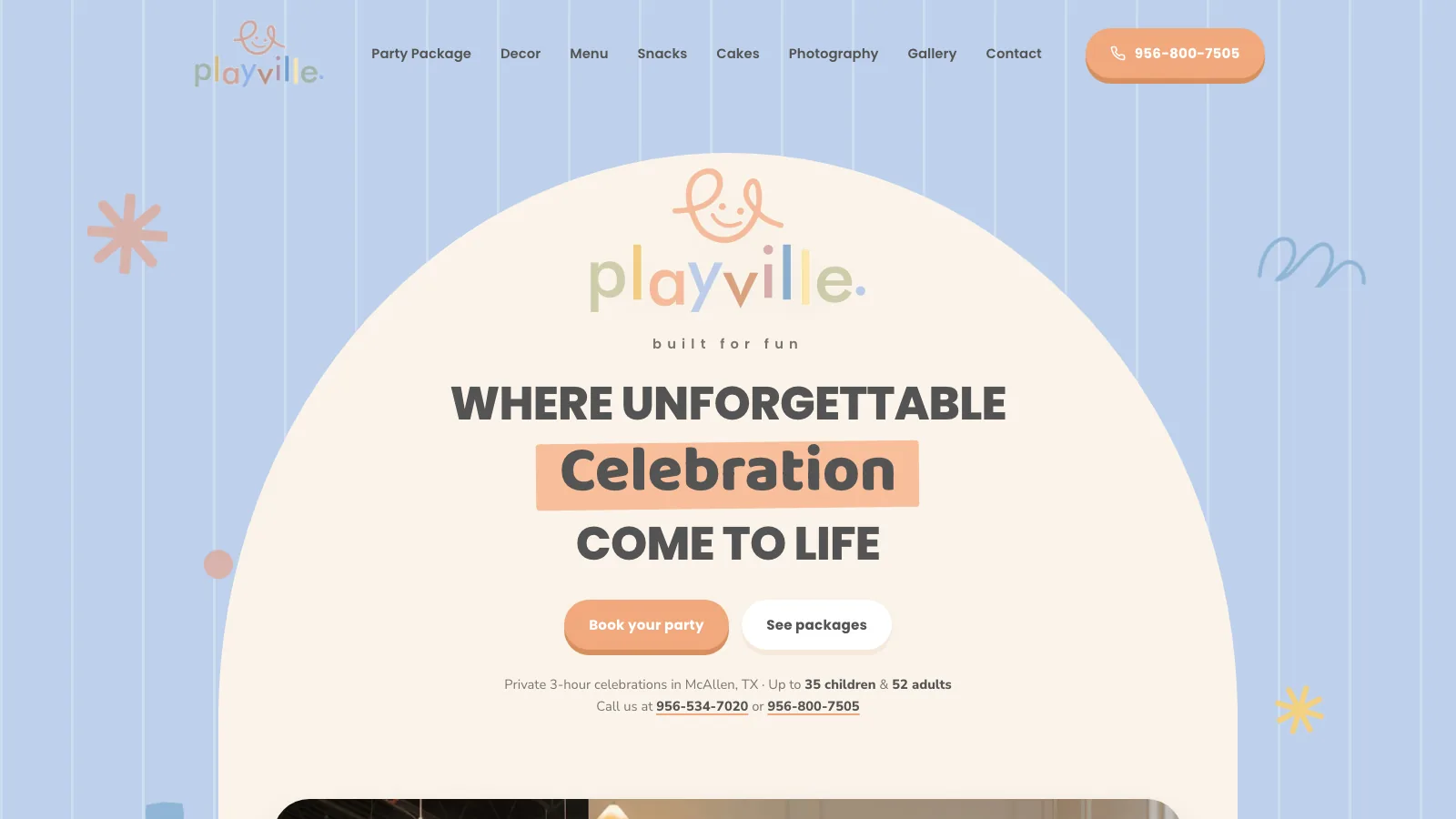 Sitio web de Playville — Salón de fiestas infantiles en McAllen, Texas