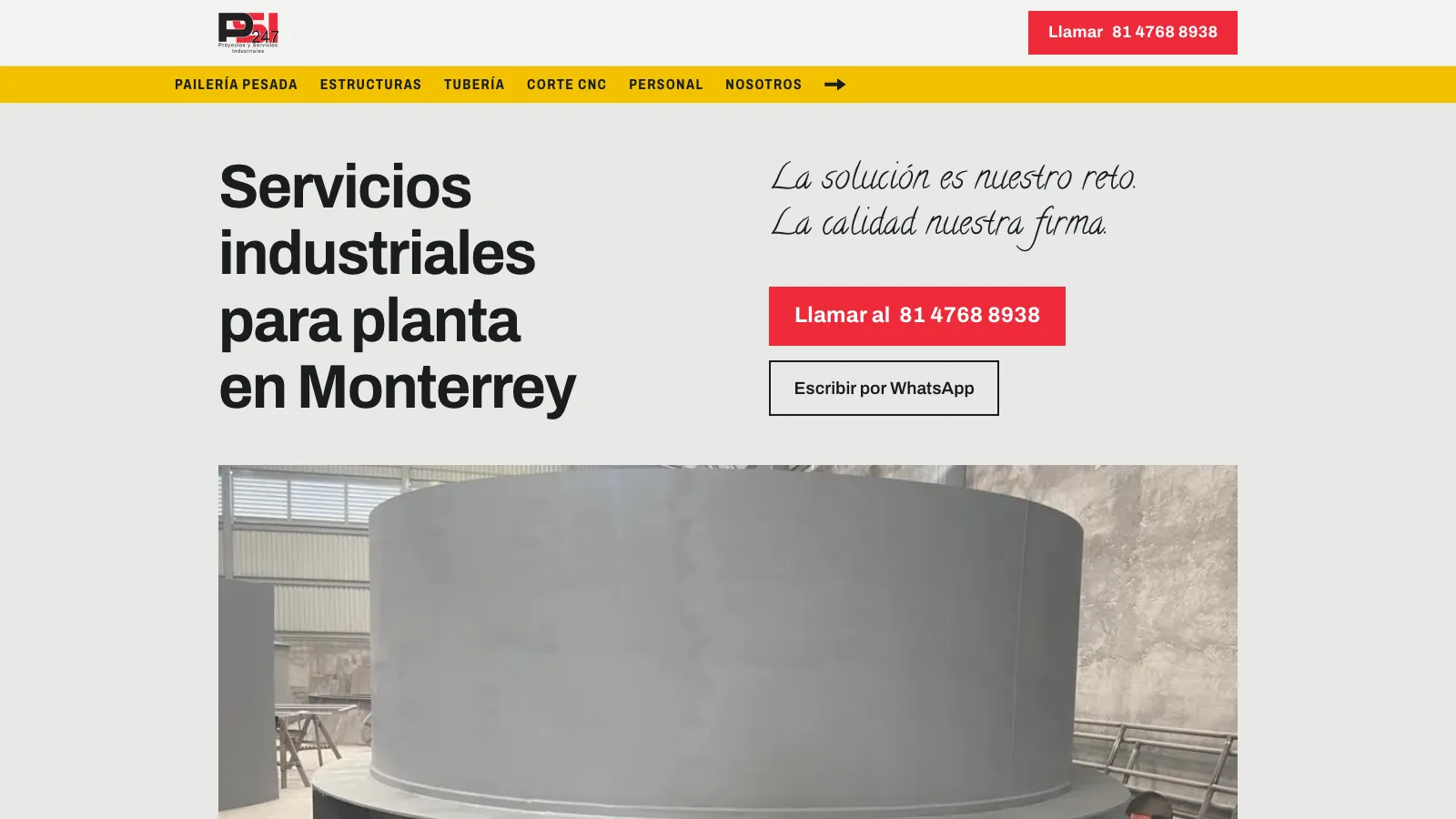 Sitio web de PSI 24-7, Pailería pesada y estructuras metálicas en Salinas Victoria, Nuevo León